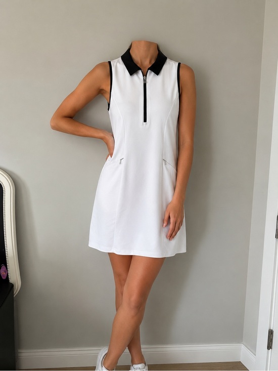 Callaway Dresses & Skirts - Callaway White Sleeveless Polo Dress with Black Collar